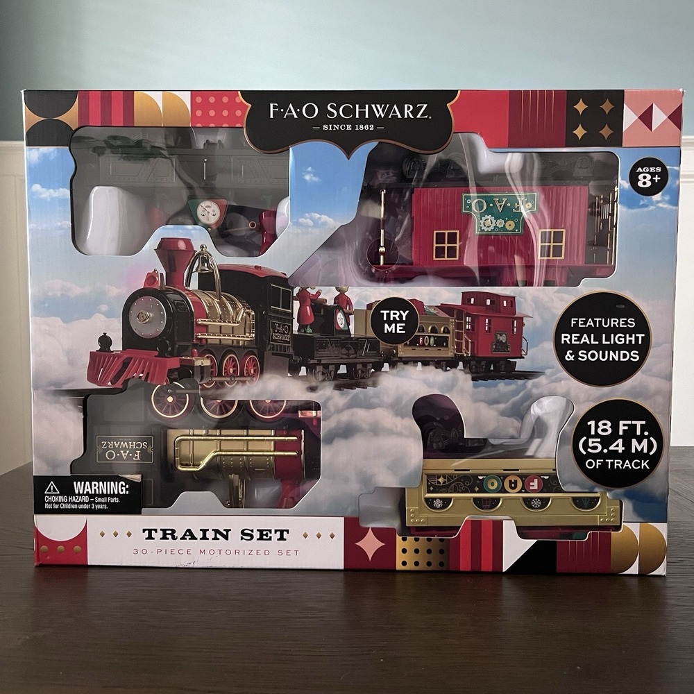 FAO Schwarz Holiday Train Motorized‎ Train Set 30 Pieces With Light Sound NEW